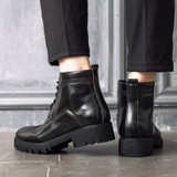 England Pointed Toe Brogue Leather Platform  Men's Ankle Boots