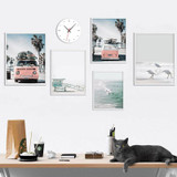 Modern Sea Beach Bus Wall Art Canvas Decoration Posters