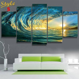 HD PRINTED OCEAN WAVES 5 PIECE CANVAS