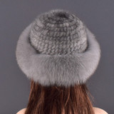 women Real mink Fur Bomber Hats winter Genuine Fox fur Cap Luxurious Quality Winter hat Elastic Warm Soft Fluffy natural fur hat