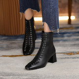 Fashion Woman Ankle Boots High Quality Genuine Leather Handmade Autumn Winter Boots Cross-Tied High Heels Boots Woman
