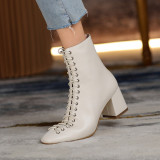 Fashion Woman Ankle Boots High Quality Genuine Leather Handmade Autumn Winter Boots Cross-Tied High Heels Boots Woman