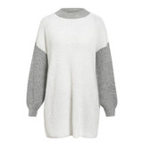 Women Turtleneck Patchwork Lantern Sleeve Long Sweater
