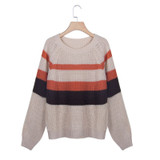 Loose-fit Round Neck Contrast Long Sleeve Sweater