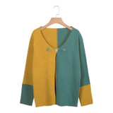 Casual Stitching Button V-neck Sweater