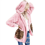 Women's Long Sleeve Hooded Leopard Pocket Cardigan