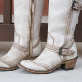 Women Vintage Casual Chunky Heel Zipper Knee Boots