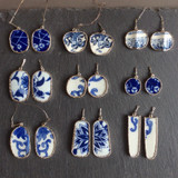 Blue and white porcelain earrings with freshwater pearl studs