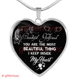 To My Girlfriend Luxury Necklace: Necklace For Girlfriend, Valentine Gift For Girlfriend 'You Are The Most Beautiful Thing I Keep Inside My Heart' 494GFS
