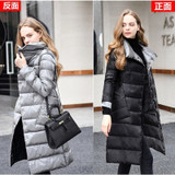 LUZUZI 2020 Women Double Sided Down Long Jacket Winter Turtleneck White Duck Down Coat Double Breasted Warm Parkas Snow Outwear
