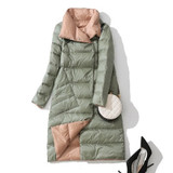 LUZUZI 2020 Women Double Sided Down Long Jacket Winter Turtleneck White Duck Down Coat Double Breasted Warm Parkas Snow Outwear