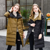 LUZUZI 2020 Women Double Sided Down Long Jacket Winter Turtleneck White Duck Down Coat Double Breasted Warm Parkas Snow Outwear