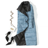 LUZUZI 2020 Women Double Sided Down Long Jacket Winter Turtleneck White Duck Down Coat Double Breasted Warm Parkas Snow Outwear