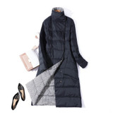 LUZUZI 2020 Women Double Sided Down Long Jacket Winter Turtleneck White Duck Down Coat Double Breasted Warm Parkas Snow Outwear