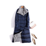 LUZUZI 2020 Women Double Sided Down Long Jacket Winter Turtleneck White Duck Down Coat Double Breasted Warm Parkas Snow Outwear