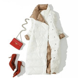 LUZUZI 2020 Women Double Sided Down Long Jacket Winter Turtleneck White Duck Down Coat Double Breasted Warm Parkas Snow Outwear