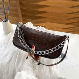 Women Vintage Split PU Leather Bags Retro Crocodile Pattern Shoulder Bag Casual Solid Ladies Small Messenger Handbag Female Gift