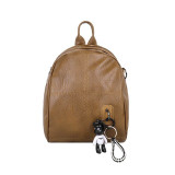 Fashion Solid Color Women School Bags Girls Retro PU Leather Casual Small Backpack Female Zipper Daily Travel Bagpack