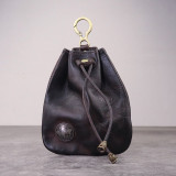 Vintage 100% Genuine Leather Coin Purse Men Women Small Mini Wallet Amekaji Wallets Change Purse DrawString New Key Holder Pouch