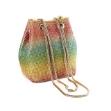 Bucket Women Fashion Evening Bags Diamonds Rainbow Soft Day Clutch Shoulder Snake Chain Rhinestones Party Handbags Wedding Purse