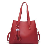 FUNMARDI Tassel Designer Large Ladies Handbags PU Leather Women Bag Simple Female Shoulder Bags Crossbody Fashion Tote WLHB2028