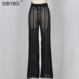 Sibybo Hollow Out Knitted High Waist Sexy Pants Women Fashion Crochet Loose Autumn Trousers Women Cotton Casual Ladies Pants Sibybo Hollow Out Knitted High Waist Sexy Pants Women Fashion Crochet Loose Autumn Trousers Women Cotton Casual Ladies Pants