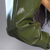 PATENT LONG GLOVES Unisex Faux Leather Shine Black Balloon Puff Sleeves Large 70cm WPU146