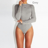 Stylish Women’s Gray Turtleneck Bodysuit & Black Bodycon Jumpsuit Rompers - Winter Fashion Long Sleeve Playsuits for a Sexy Look