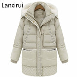 Autumn And Winter Woman Down Coat Women Hooded Artificial Lamb Wool Jackets Zipper Warm Long Coats White Duck Down Coats