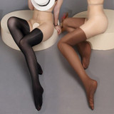 Vintage Contrast Color Tights Sexy Open Crotch Pantyhose Women Patchwork Hosiery Fake Thigh-high Stockings