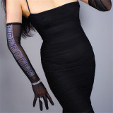 Tulle Long Gloves Stretchy Lace Mesh Semi Sheer TECH Touchscreen Red White 28" Women Gloves WWS14