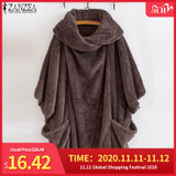 ZANZEA 2020 Winter Warm Fluffy Jackets Women's Coats  Sleeve Female Button Outwear Poncho Autumn Cardigan Plus Size Tops