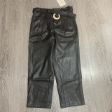 Black Pu Leather Pants 2020 Spring Autumn High Waist Faux Leather Trousers Ladies Wide Leg Pants pantalon femme