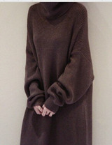 Oversize Autumn Winter Knitted Dress Women Turtleneck Long Sleeve Warm Sweater Dress Casual Solid Loose Dress Robe Femme Vestido