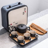 Chinese Black Pottery Portable Travel Tea Set Porcelain Outdoor Teapot Ceramic Tea Pot 4 Teacups Tea Water Tray Mugs Teaware Set