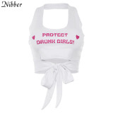 Nibber Women white lovely Hollow bow camisole summer Cotton Basic sleeveless Tees ladies fashion wild jogging Casual tank tops