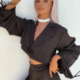 Nibber office ladies Black striped coat womens 2019autumn fashion Elegant short tops jacket high street casual loose coat mujer