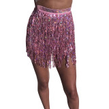 Sleeper #401 2018 NEW FASHION Women Sequin Belly  Dancer Costume Tassel Wrap Skirt Club Mini Skirt sexy party hot Free Shipping