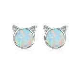 BAMOER New Arrival 925 Sterling Silver Cute Cat Ears Big Stone Small Stud Earrings for Women Fashion Earrings Jewelry SCE538