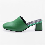 Fashion High Quality mules high heel slippers women Comfortable square toe heel slippers summer designer slides of green