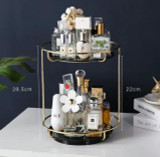 Nordic Rotating Cosmetic Desktop Storage Box Transparent Makeup Organizer 2 Tiers Glass Tray Dressing Table Finishing Rack