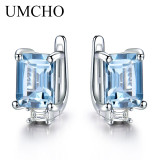 UMCHO Solid 925 Sterling Silver Clip Earrings For Women Rose Pink Morganite Gemstone Wedding Engagement Fashion Jewelry Gift
