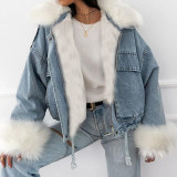 Jean Jacket Women Denim Casual Jacket Women Long Sleeve Short Thick Warm Coats Winter Outwear Office Ladies Solid Streetwear