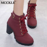 MCCKLE Plus Size Ankle Boots Women Platform High Heels Women's Boots Buckle Shoes Thick Heel Short Boot Ladies Drop Shipping