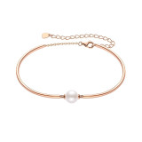 Thaya New arrival Pearl Bracelet Copper Plated 18K Hand made Pearl Rose Gold Bangle Thin Chain Dainty Bangles for women Fashion