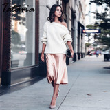 Tataria High Waisted Skirts for Women Silk Satin Skirt 2020 Women A-Line Elegant Skirts Women Women Midi Skirt New Korean Style