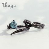 Thaya Rose Thorns s925 Silver Rings Blue Crystal Rose Flower Vintage Plant Valentine's Gift for Women Knot Black Fine Jewelry