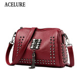 ACELURE Soft PU Leather Rivet Tassel Decor Casual Fashion Tote Bags for Women Shoulder Crossbody Bags Ladies Large Handbags