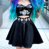 Women A-line Gothic Pleated Skirt Summer Sexy Hoop Hollow Out Goth Black Iron Ring Female Mini Short Punk Style Skirts Casual