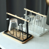 Wrought Iron Drain Cup Holder 6 Hooks Glass Cup Storage Rack Living Room Cups Organizer Shelf Kitchen Tools Home Accessories